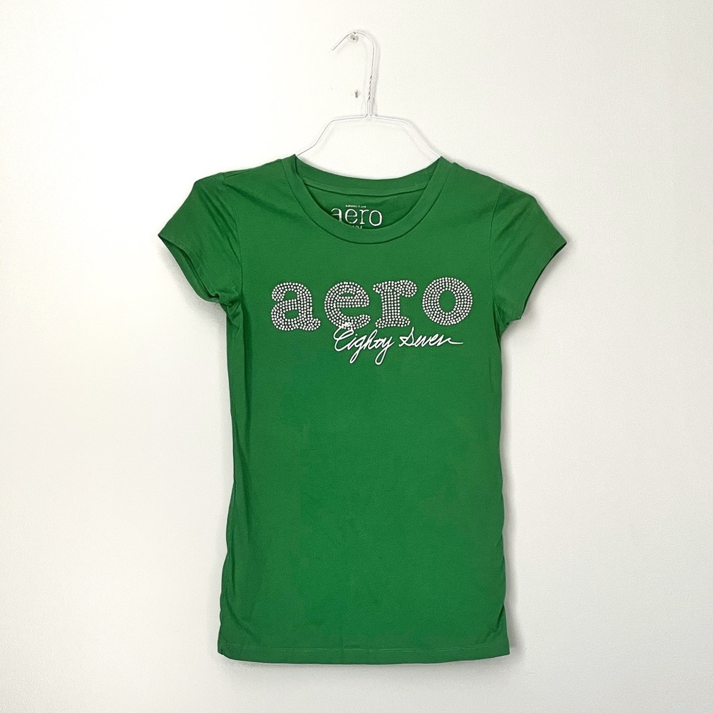 Bright Green Aeropostale short sleeve tee. Rhinestone logo. Size M.